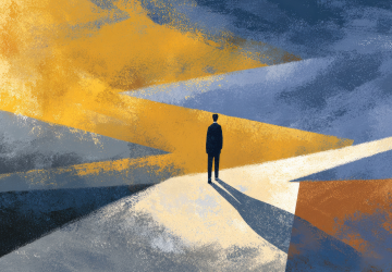 Abstract pathways converging around a solitary figure, representing different perspectives on offshore banking.
